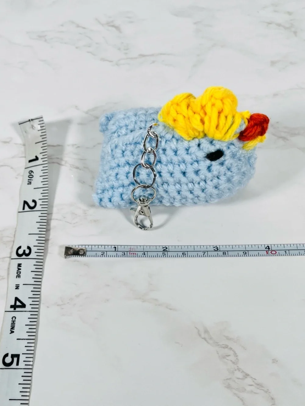Light Blue Crochet Chicken Keychain Bag Charm - Picture 4 of 5